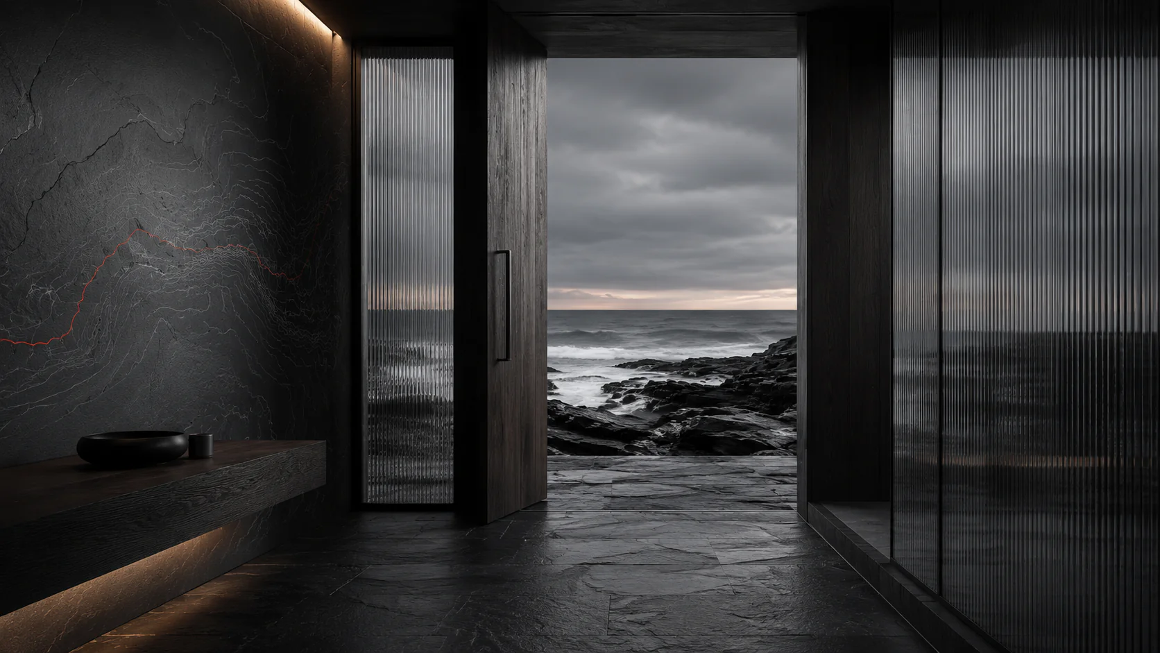 Entry door ocean view hall
