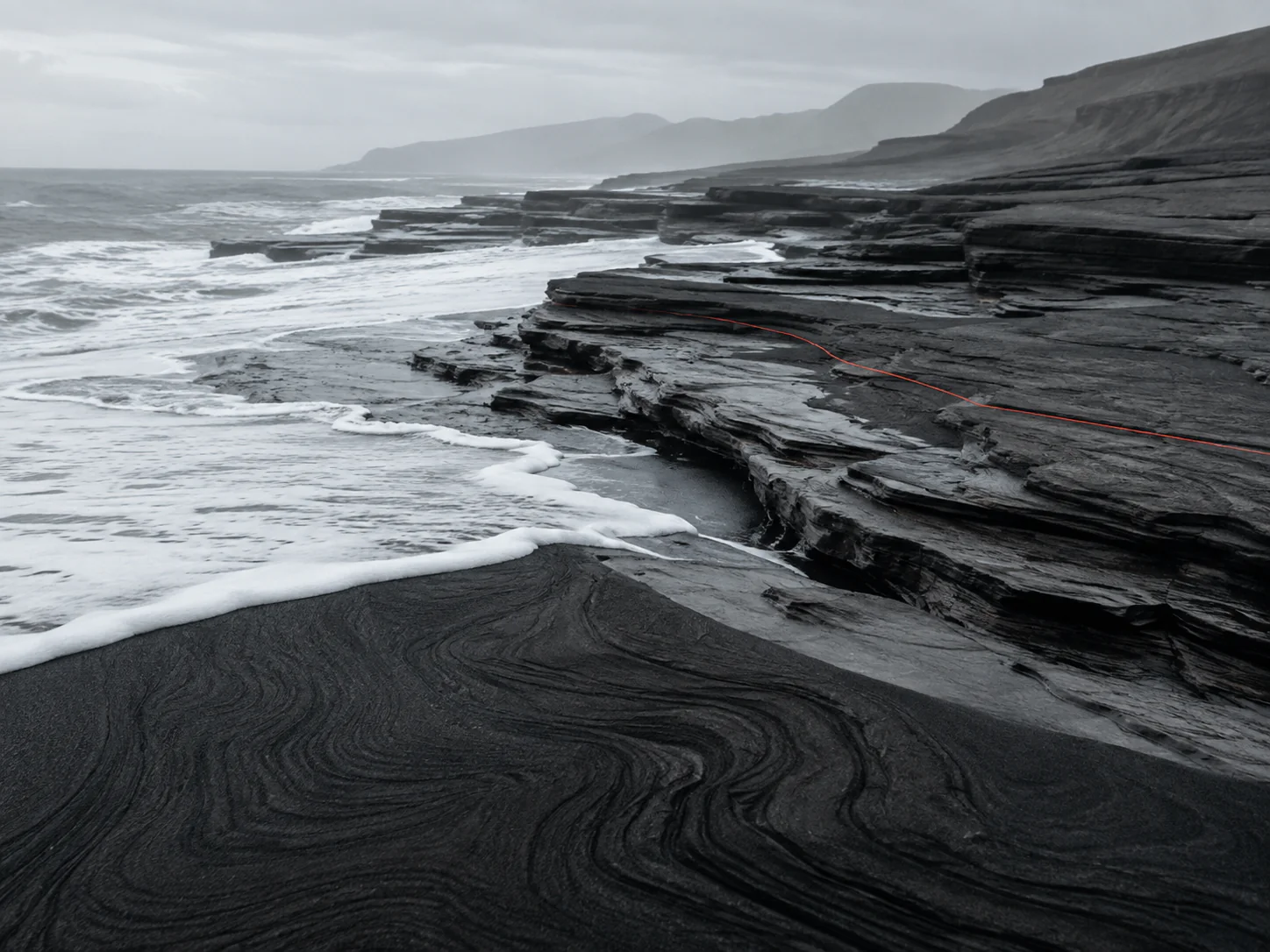 Layered rock shelf red line surf