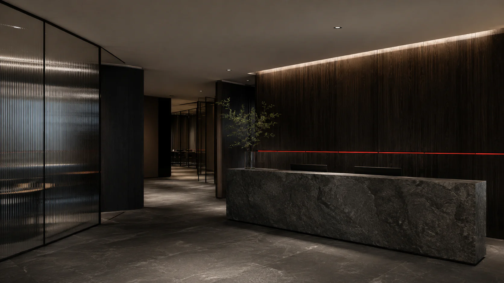 Reception stone block red strip