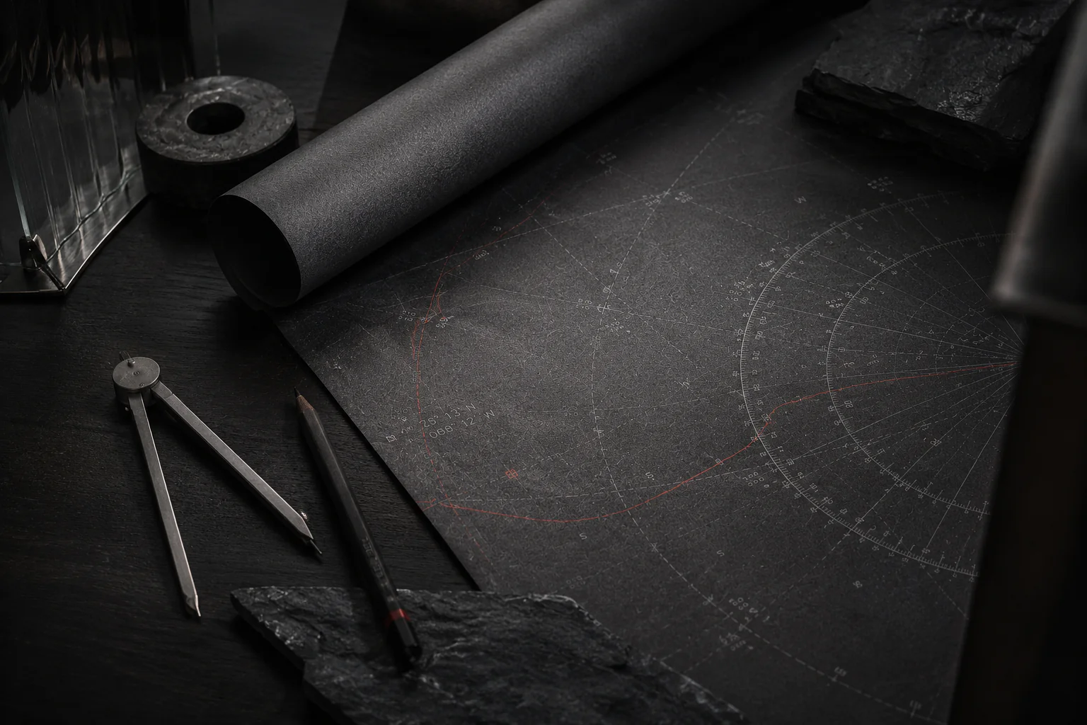 Rolled chart drafting tools desk